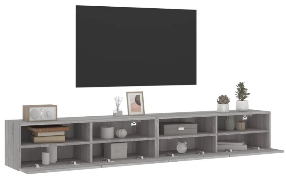 2 db szürke -tölgyszín szerelt fa fali TV-szekrény 100x30x30 cm