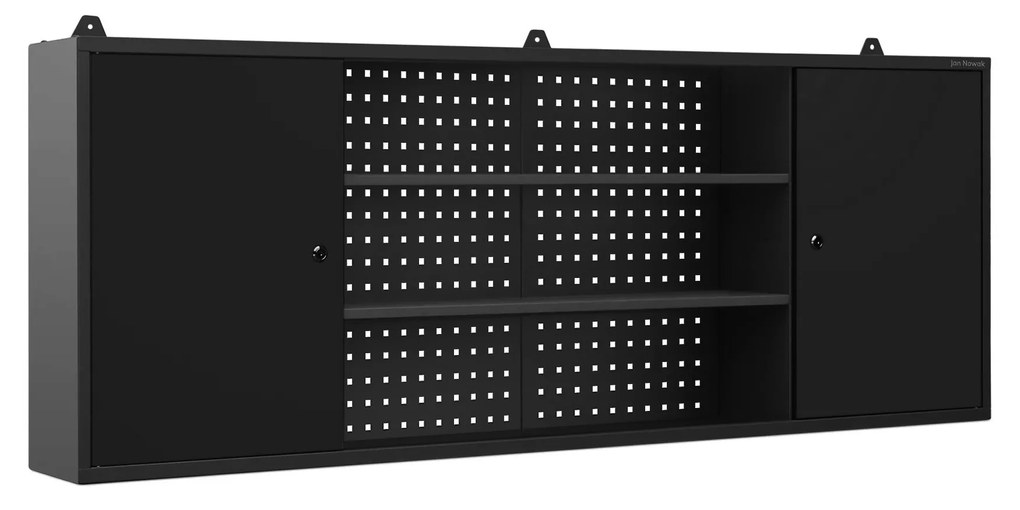 Függő műhelyszekrény LEO, 1600 x 600 x 200 mm, All Black: fekete