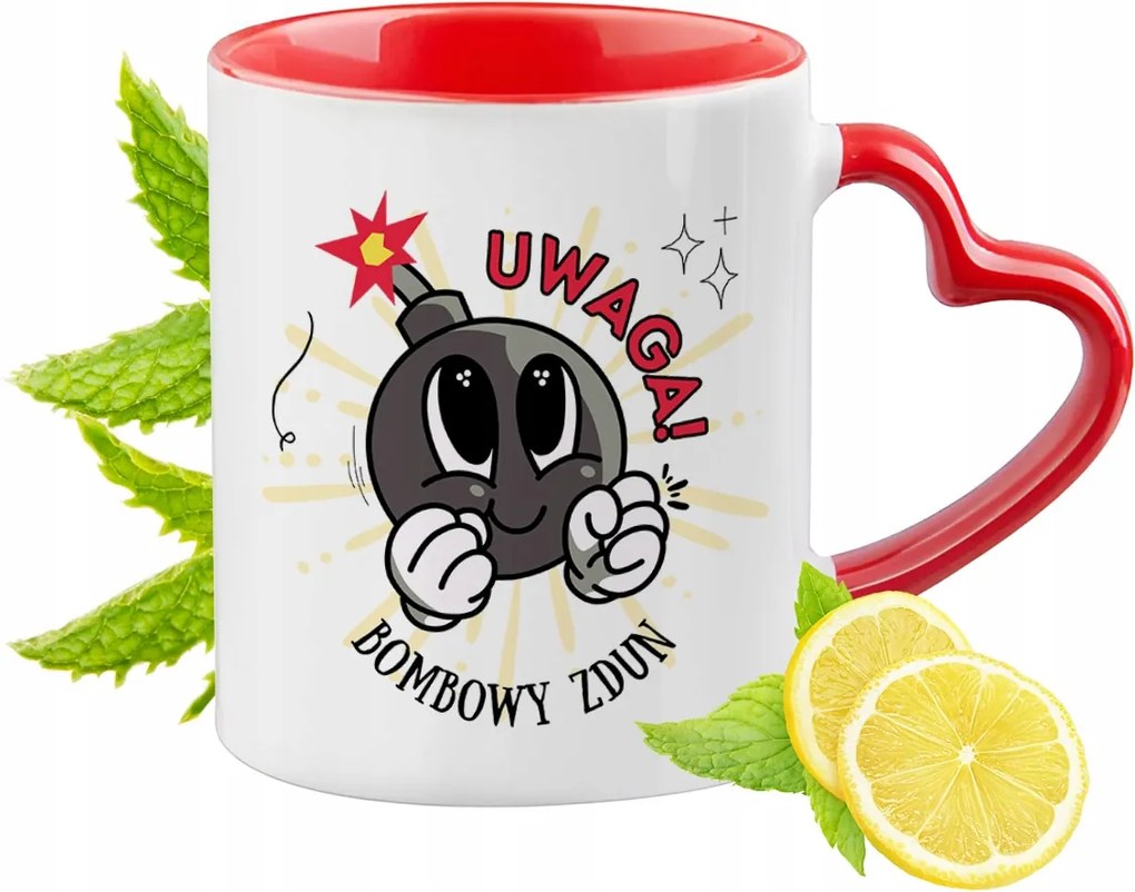 Piros bögre szív alakú füllel ajándékba