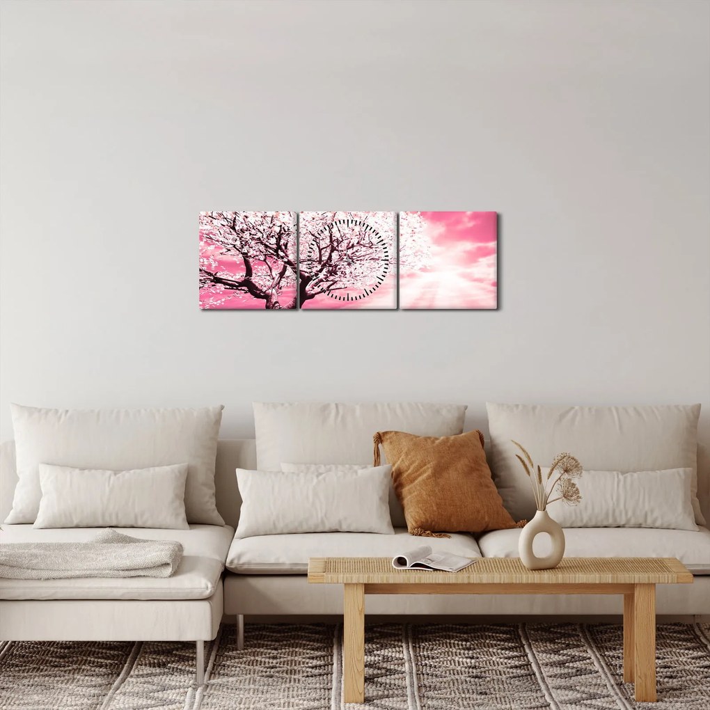 Rózsaszín fa képe (órával) (90x30 cm)