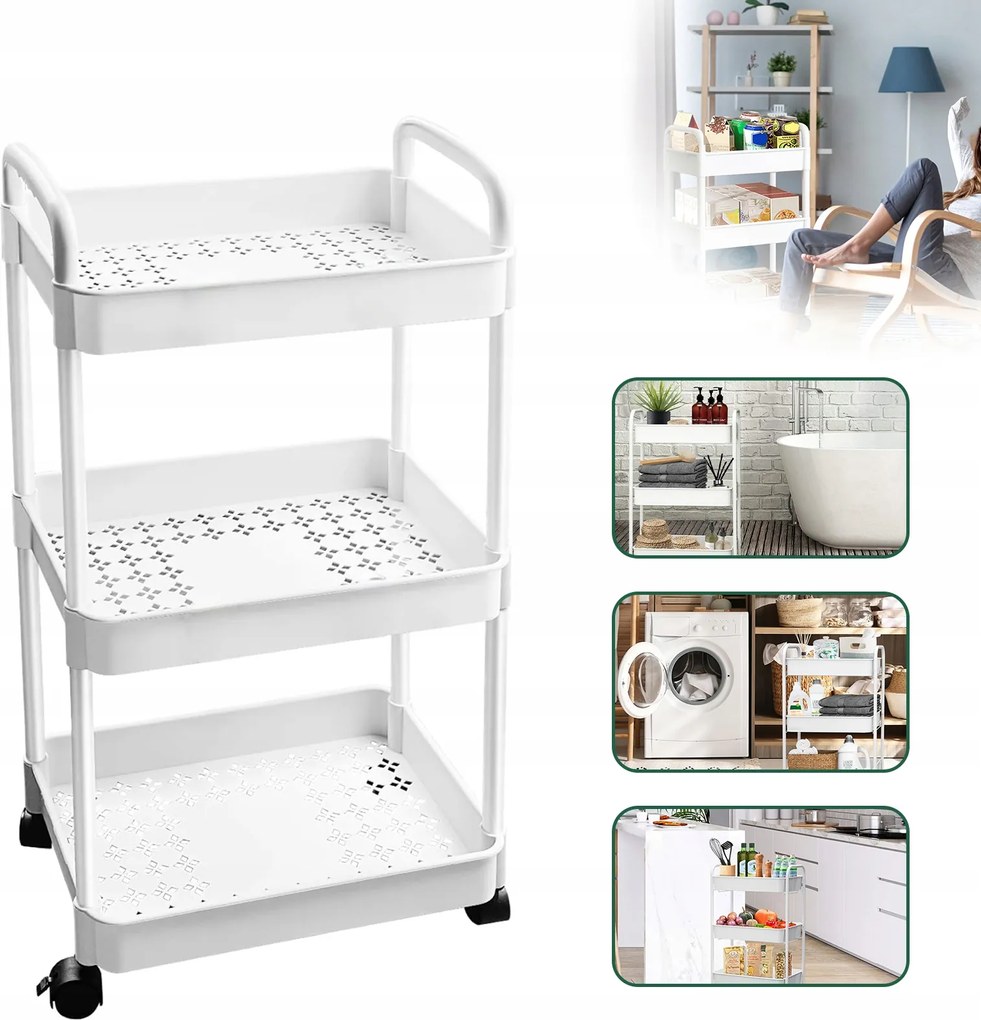 Konyhai Polc Fürdőszoba 3 Polcos Könyvespolc Mobil Babakocsi Gurulós Szekrény