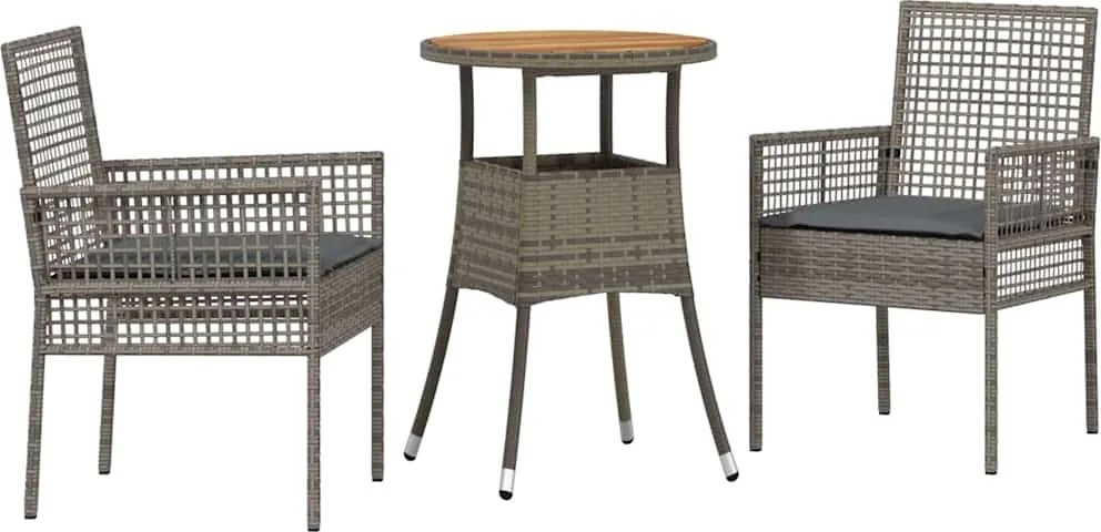 vidaXL Kert étkező szett 3 pcs Szürke polirattan