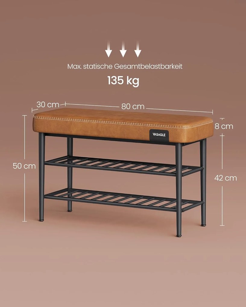 EKHO Cipőpad, Bejárati cipőtartó 30x80x50 cm, karamellbarna