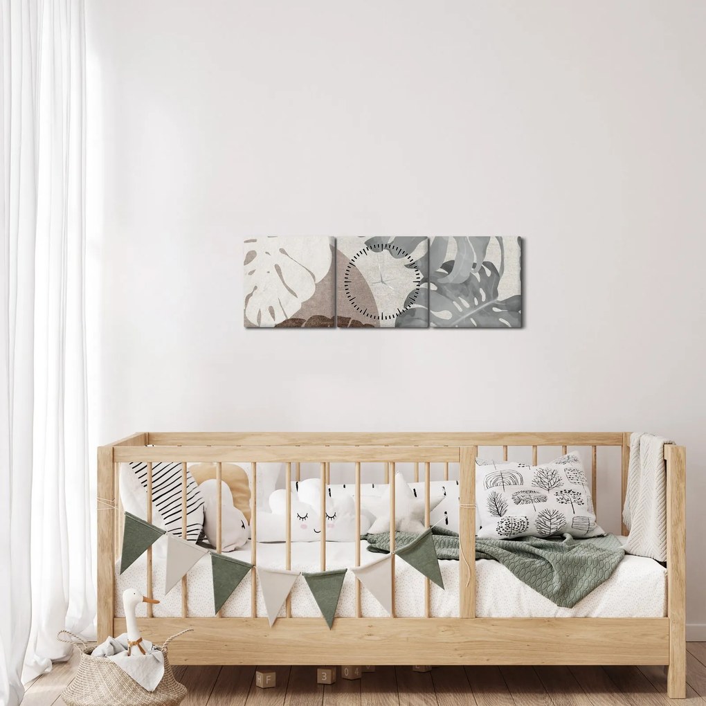 Kép - Design levelekkel (órával) (90x30 cm)
