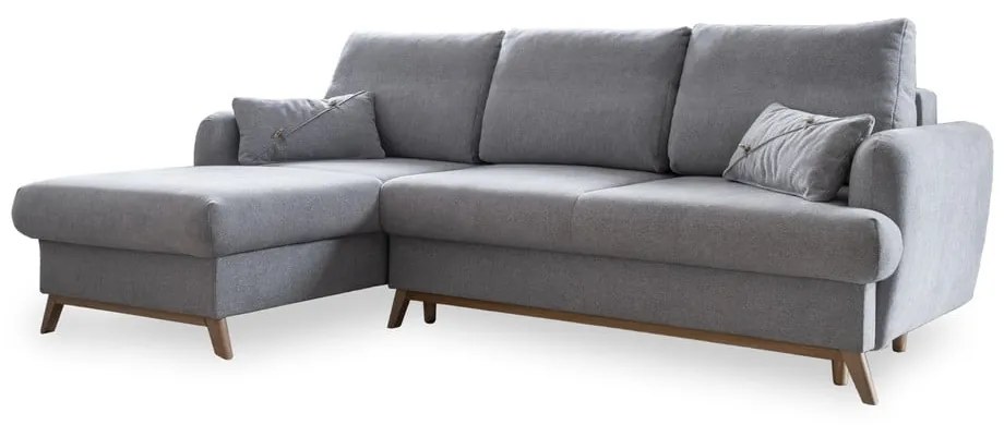 Világosszürke kinyitható-tárolóhelyes sarokkanapé (bal oldali-heverő résszel) Scandic Lagom – Miuform