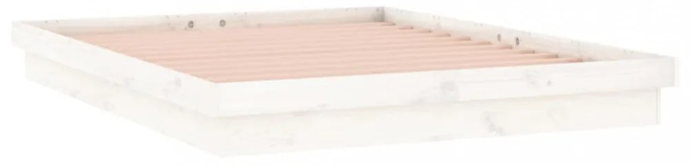 King Size fehér tömör fa LED-es ágykeret 150 x 200 cm