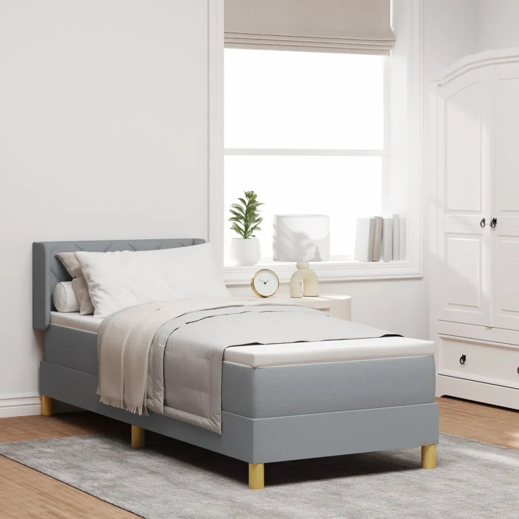 Boxspring ágy matraccal, világosszürke, 80 x 200 cm, szövet