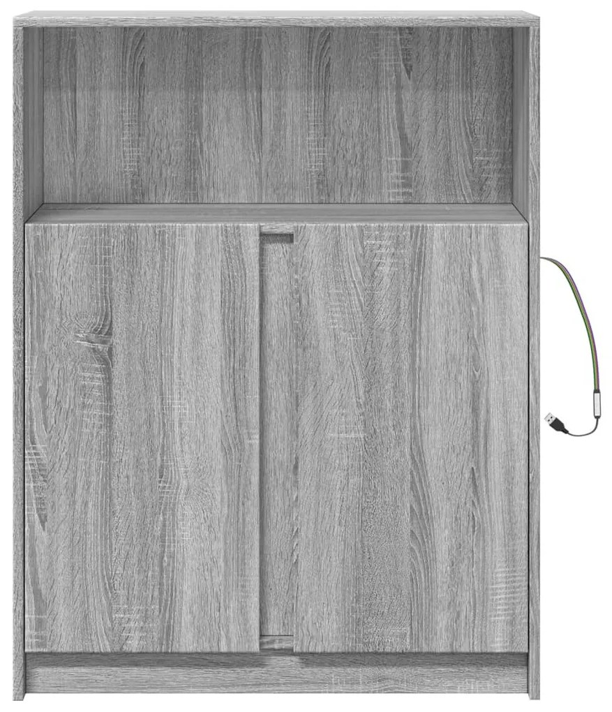 szürke sonoma szerelt fa tálalószekrény LED-del 77x34x100 cm