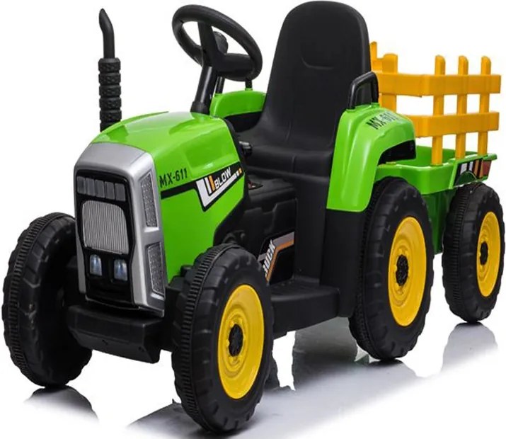 Elektromos ráülős traktor gyerekeknek, utánfutóval, zöld