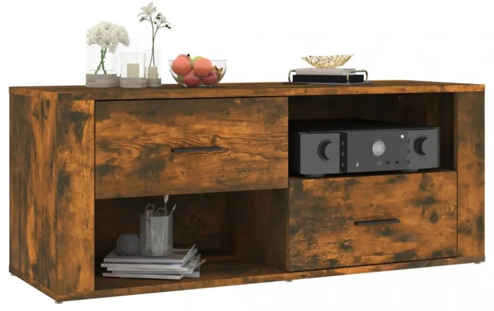 füstös tölgy színű szerelt fa TV-szekrény 100 x 35 x 40 cm