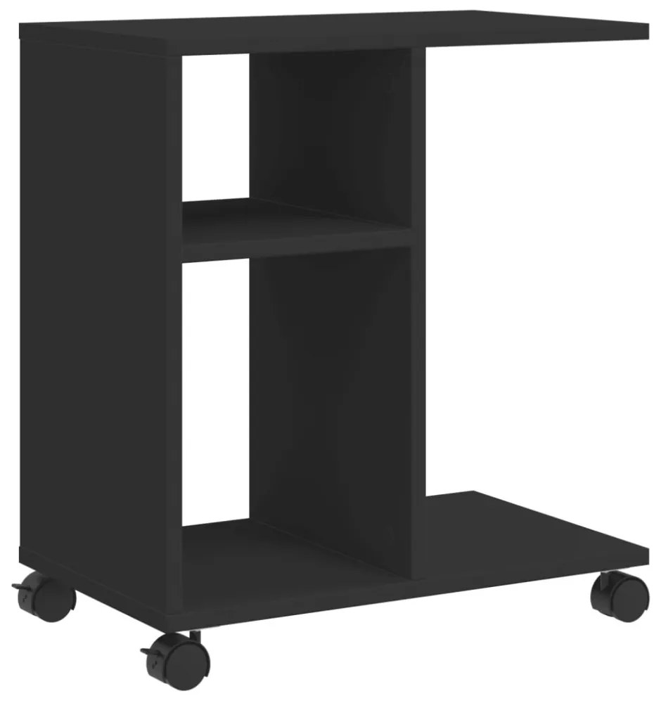 fekete szerelt fa kisasztal kerekekkel 50 x 30 x 55 cm