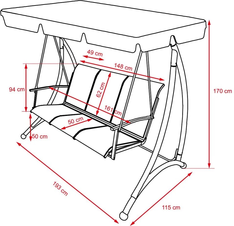 Avenberg ARUBA 3 személyes kerti hinta