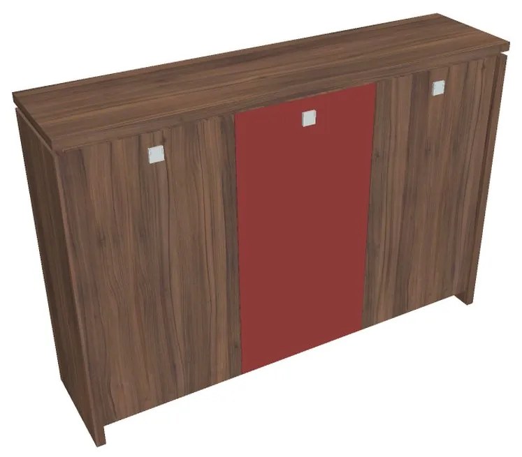 Verno közepes gardrób 188 x 46 x 130 cm, kombinált ajtó, dió / piros