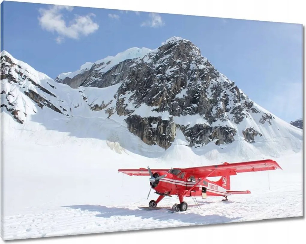 Vászonkép 100x70 Piros repülőgép a hegyekben