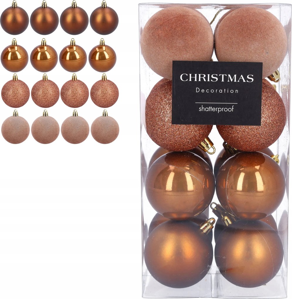 Karácsonyfadísz 5 cm 16 db törhetetlen műanyag 4 mix barna