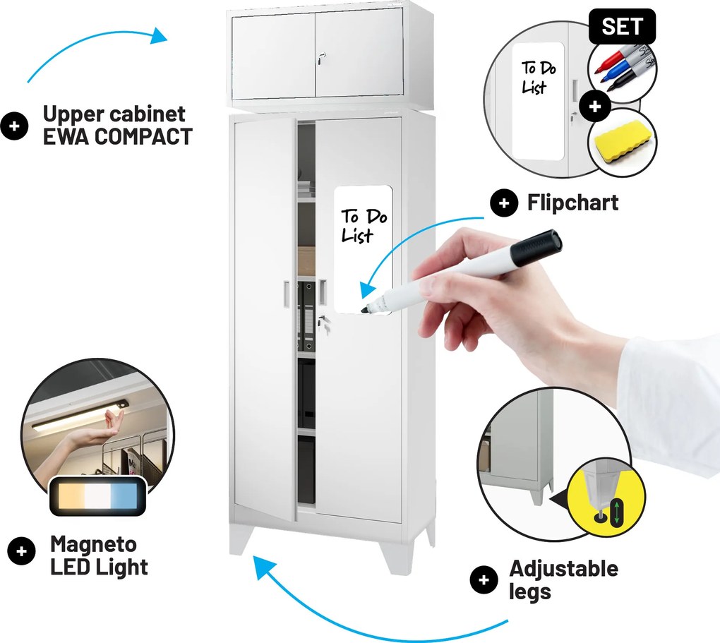 Fém öltözőszekrény JAN Compact 1750 x 800 x 400 mm, fehér