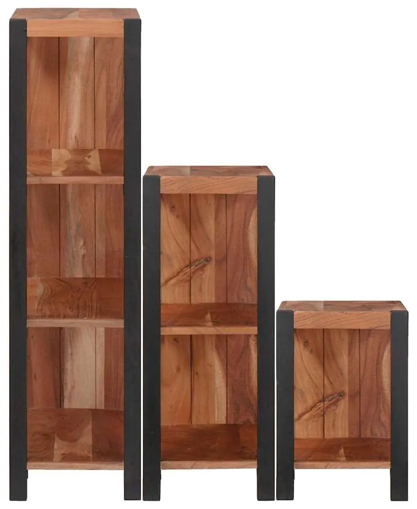 Könyvespolc 3 pcs Barna 50 x 30 x 110 cm Tömör akácfa