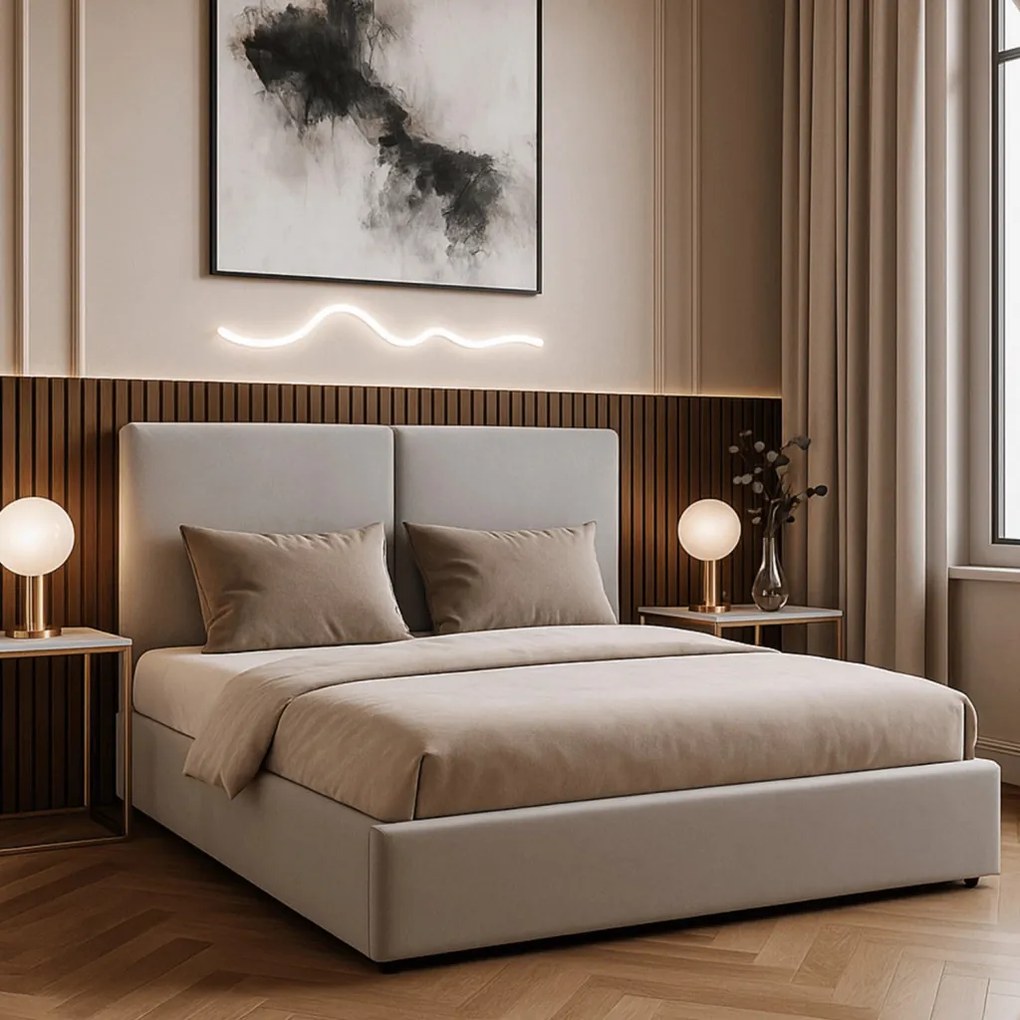 Krém Bársony Franciaágy Ágyneműtartóval. 140×200 MARSYLIA