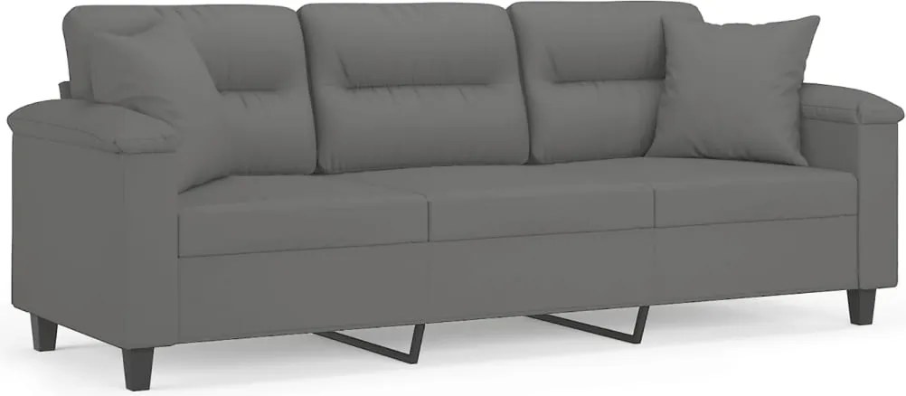 vidaXL 3 személyes sötétszürke mikroszálas kanapé párnákkal 180 cm