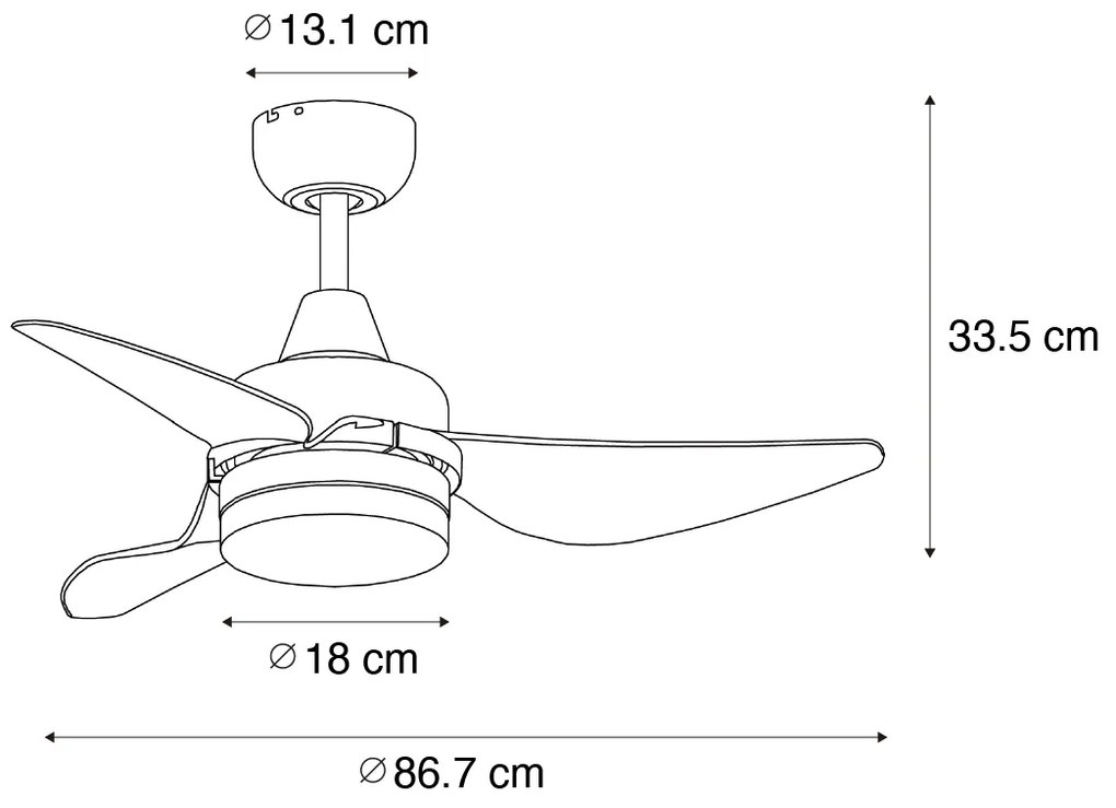 Mennyezeti ventilátor fekete 86,7 cm LED-del, fényerőszabályzóval és távirányítóval - Yuki
