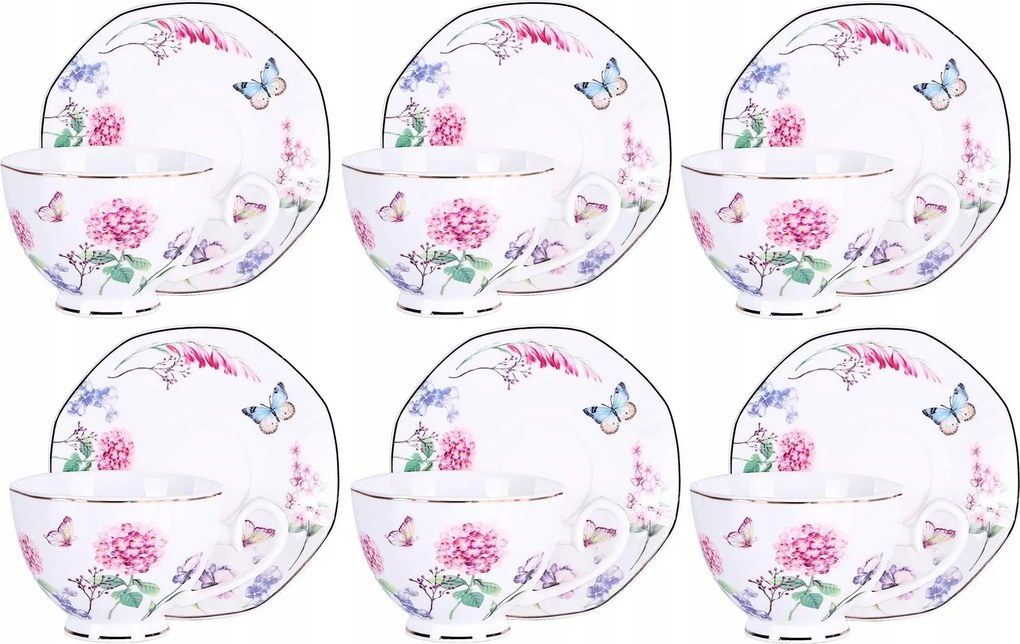 E-mail Csésze Csészealj 6+6 Fehér Finom Mintás 260ML Pillangó Virágok