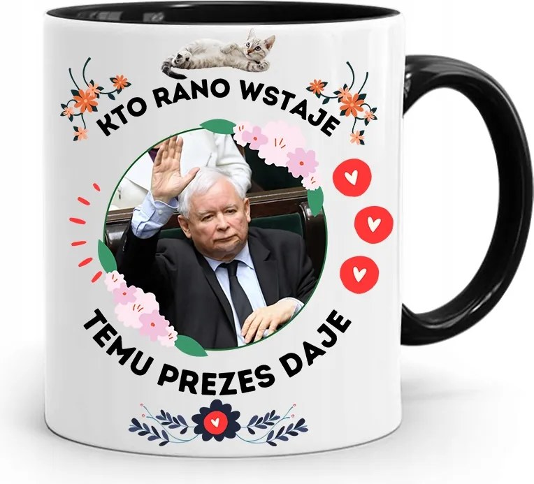 Bögre Fekete Vicces Pis Jaroslaw Kaczynski nyomott mintával