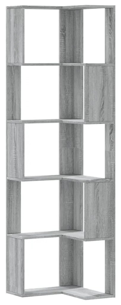 5 szintes szürke szerelt fa sarok könyvespolc 50 x 50 x 179 cm