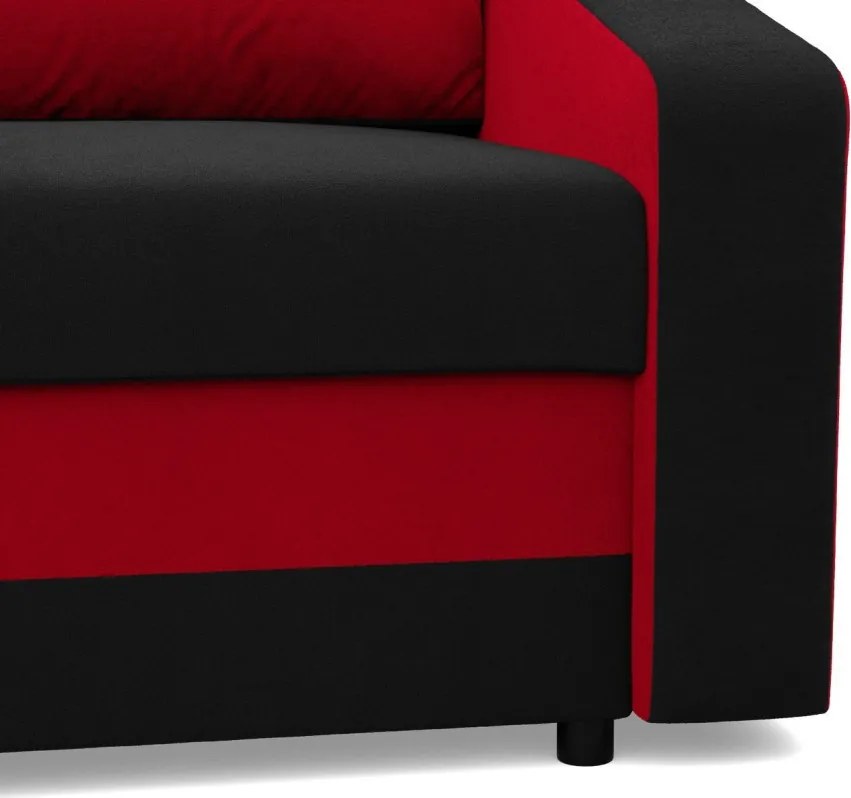 Hewlet sarokkanapé, 2 ágyneműtartóval, szövet anyag, univerzális oldal, bonell töltet, fekete - piros