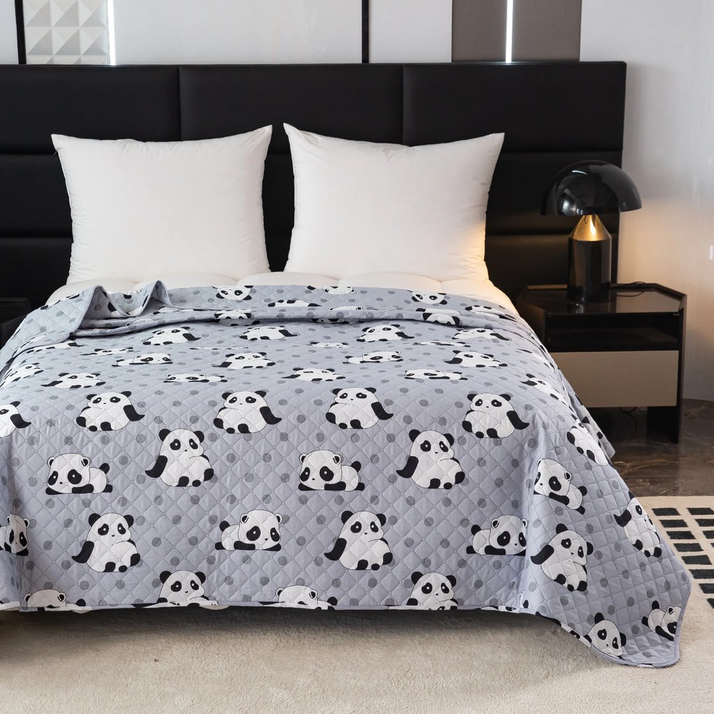Ágytakaró mintával PANDA szürke Méret: 170 x 210 cm