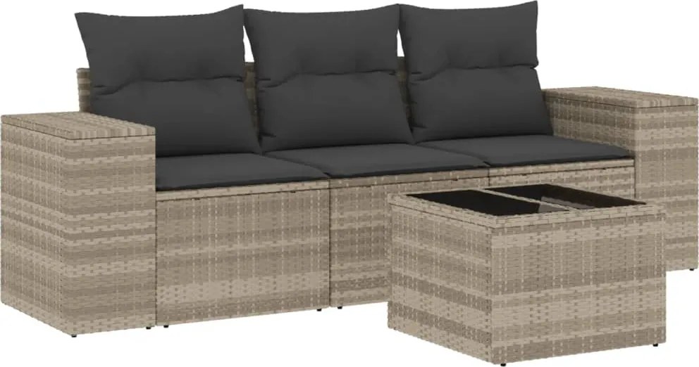 vidaXL 4 részes világosszürke polyrattan kerti ülőgarnitúra párnákkal