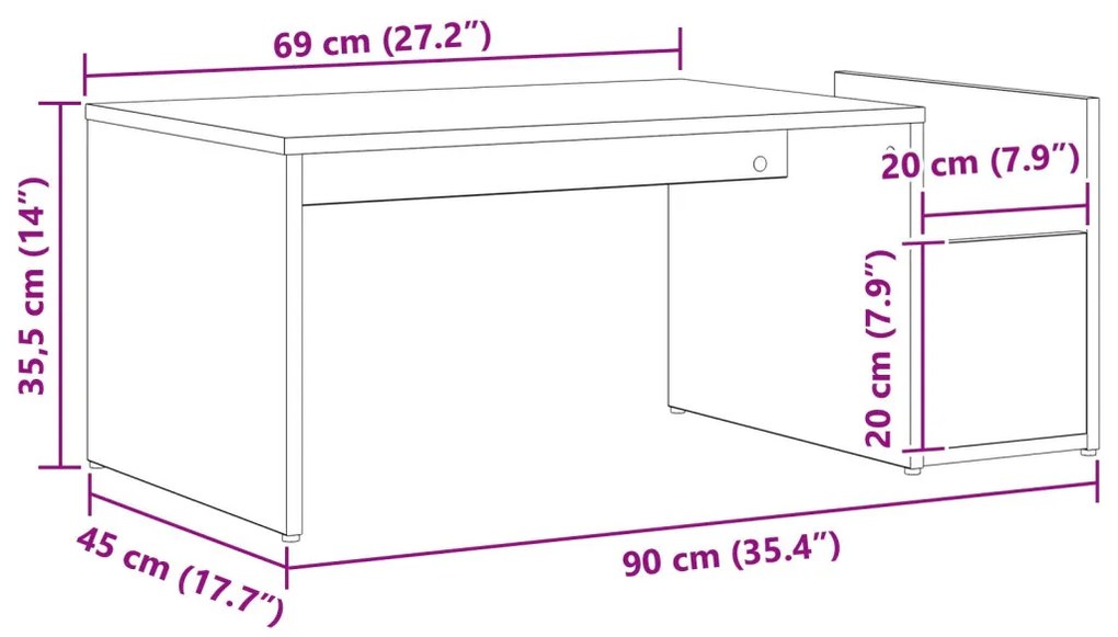 Fekete Tölgy Kávézó Asztal 90x45x35 cm Műgyanta