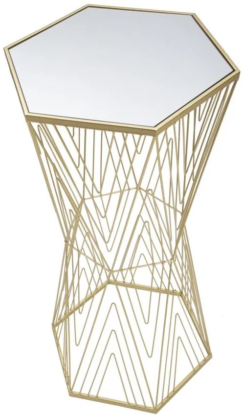 aranyszínű asztal geometrikus vázzal és tükörlapos üveglappal – Hatszögletű