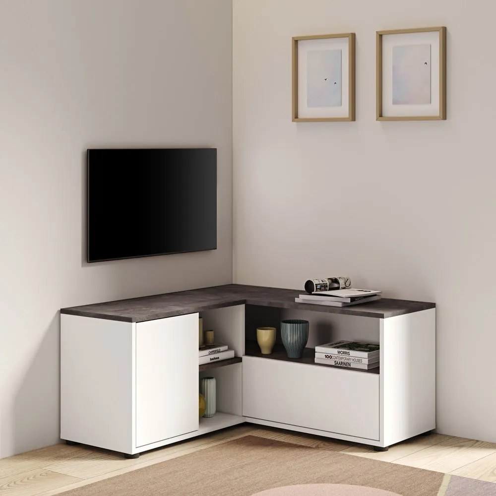Fehér-szürke TV-állvány beton dekorral 90x45 cm Angle – TemaHome