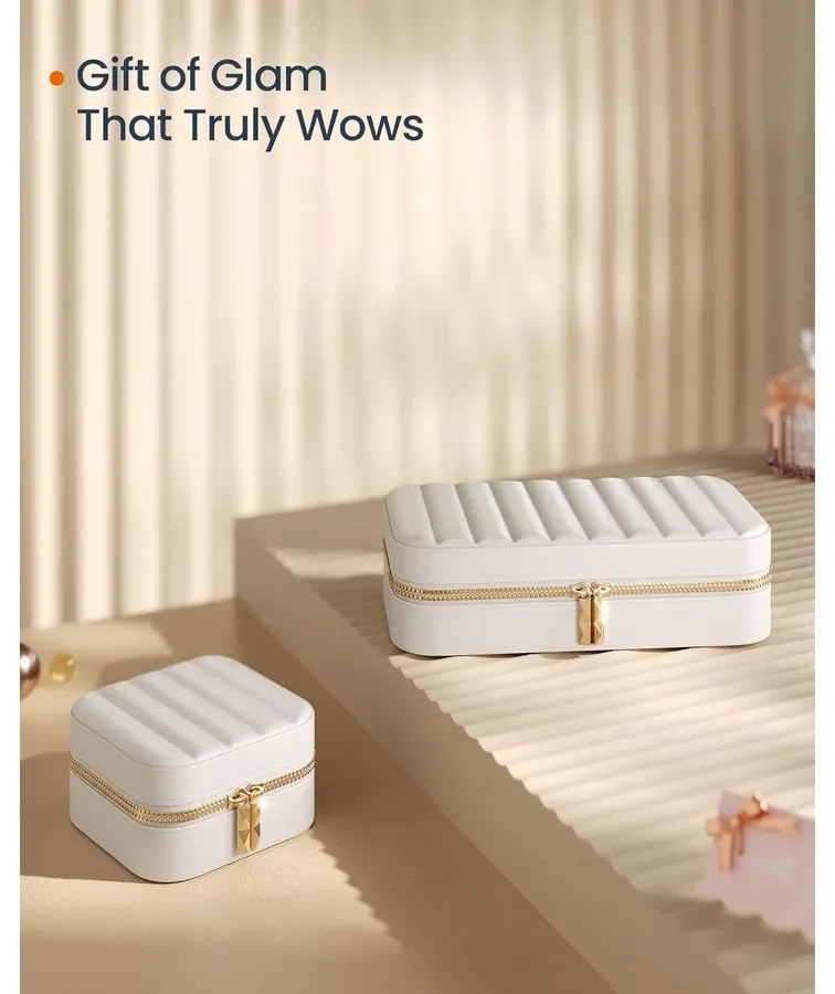 Utazó ékszertok, kis ékszerdoboz-rendező tükörrel, 10,5 x 6 x 10,5 cm,felhő fehér