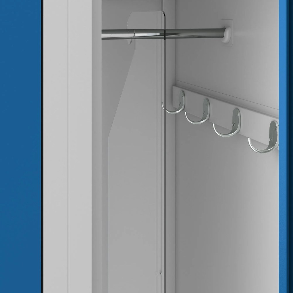 Pléh öltözőszekrény talpazaton, négymodulos, polcokkal KACPER II, 600 x 1800 x 500 mm, kék