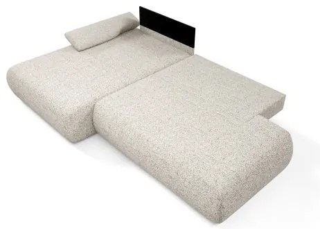 PRATO L alakú balos kihúzható sarokkanapé tárolóval, bézs