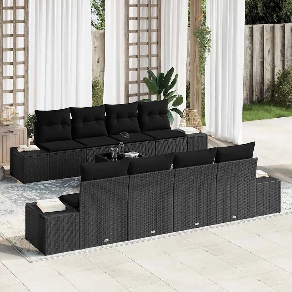 Kerti Kanapé Szett párnával 7 pcs Fekete 294 x 62 x 69 cm