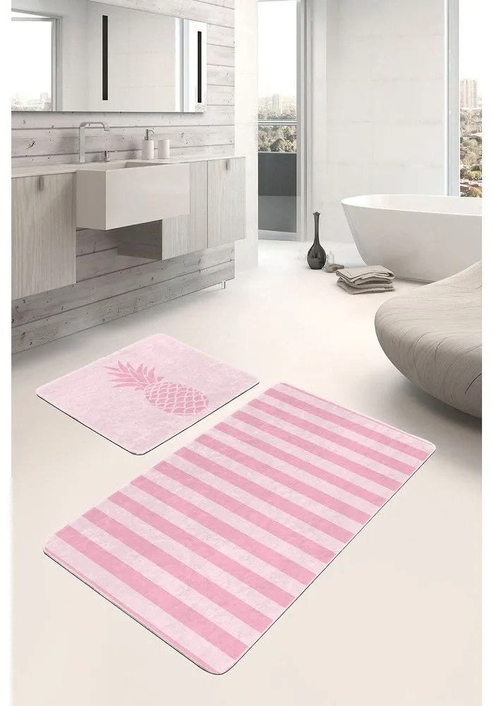 Rózsaszín bársony fürdőszobai kilépő szett 2 db-os 60x100 cm – Mila Home