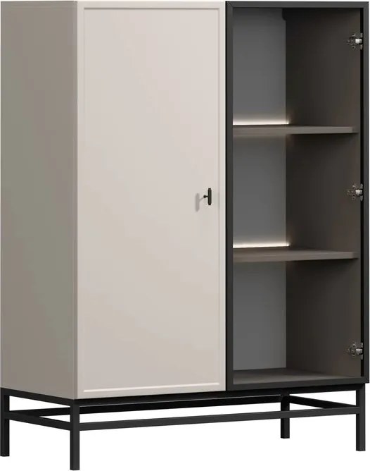 Lorini vitrines szekrény 100 cm kétajtós lábakon - kasmír / fekete T-bar fogantyú / lábazat