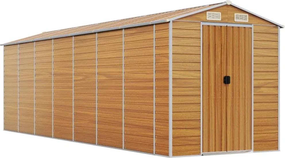 vidaXL világosbarna horganyzott acél kerti fészer 191 x 640 x 198 cm