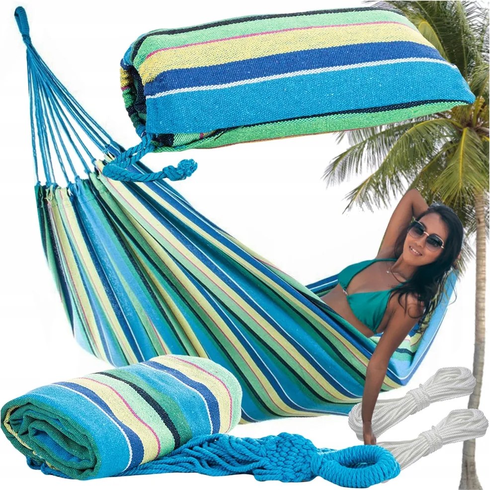 Csíkos kerti függőágy színes egyszemélyes 200x80 huzat tok