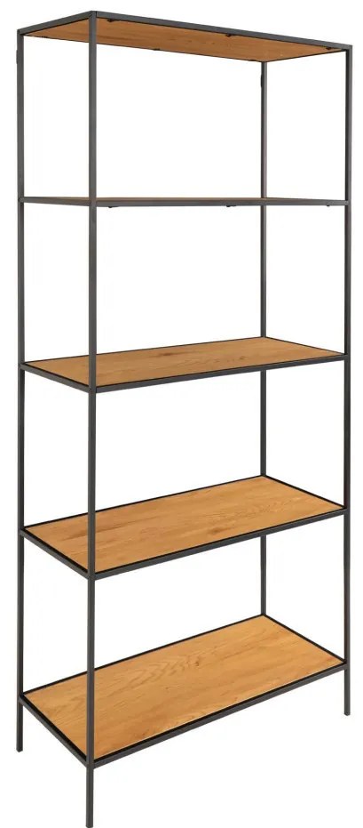 Vita polc, 5 polcos, tölgy hatású, fekete keret 80x36x170 cm