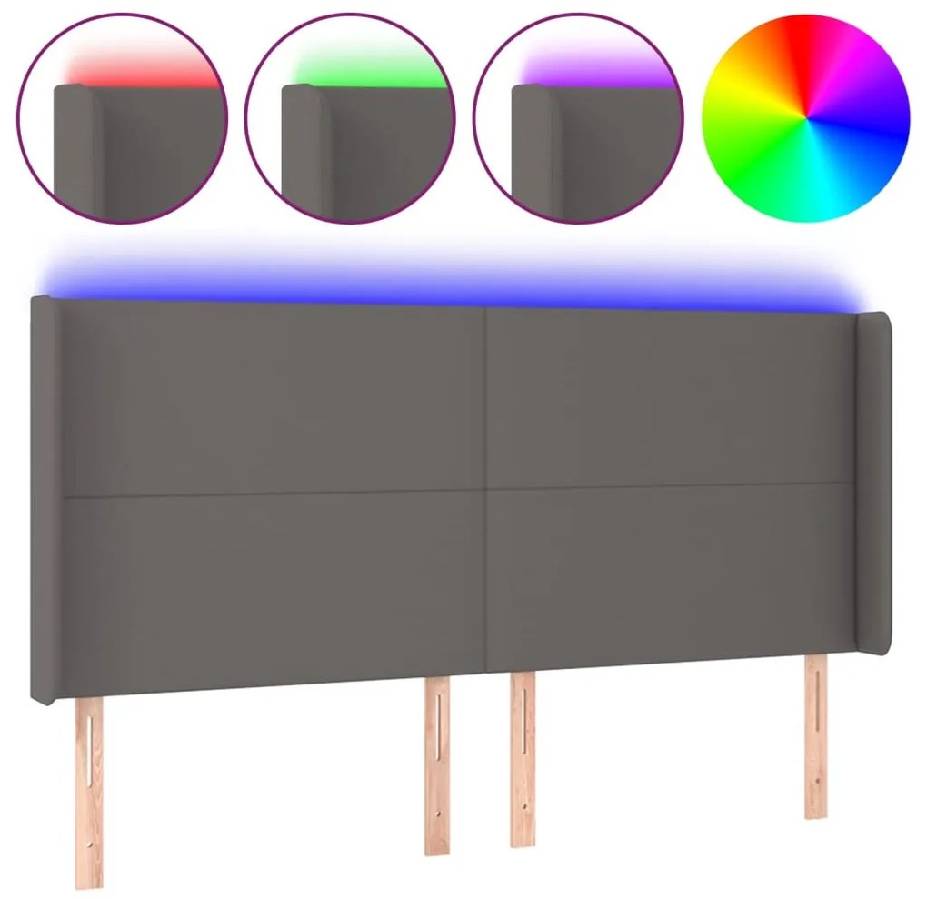 szürke műbőr LED-es fejtámla 183x16x118/128 cm