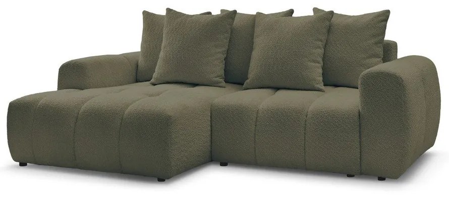 Khaki buklé kinyitható-tárolóhelyes sarokkanapé (bal oldali-heverő résszel) Roxelane – Bobochic Paris