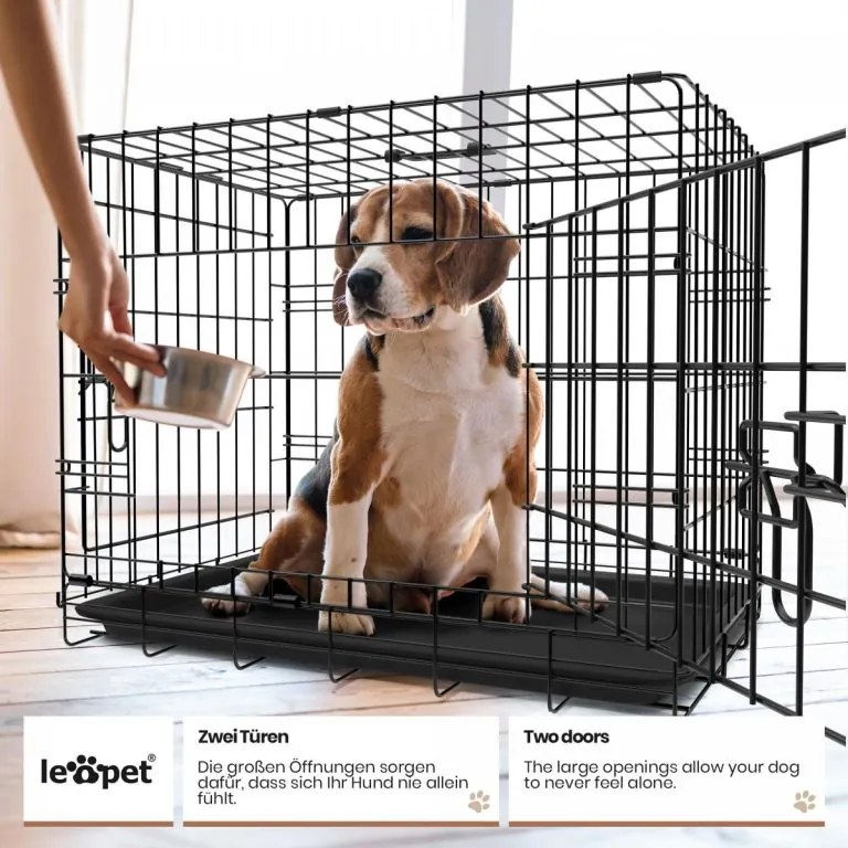 Leopet® Összecsukható kutyaketrec 107x 69x 75,5 cm XL fekete