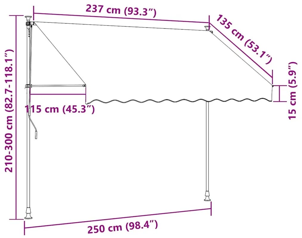 kézzel feltekerhető krémszínű napellenző 250 cm