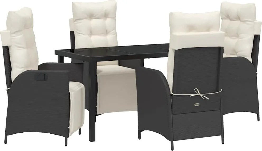 vidaXL Kert étkező szett párnával 5 pcs Fekete polirattan