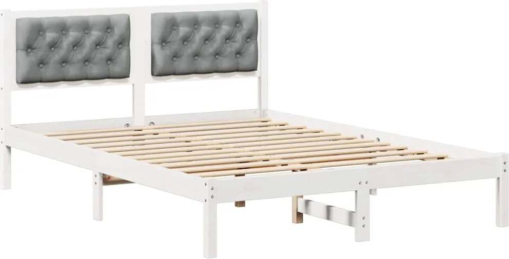 vidaXL Ágykeret fejtámlával Világosszürke 150 x 200 cm Tömör fenyőfa