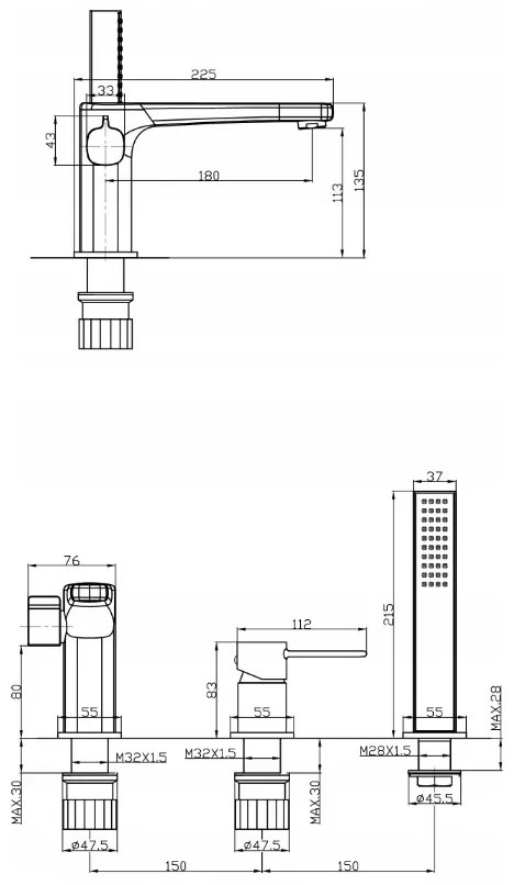 Invena Trend, 3 lyukú fürdőcsaptelep, fekete matt, INV-BW-02-S04-V