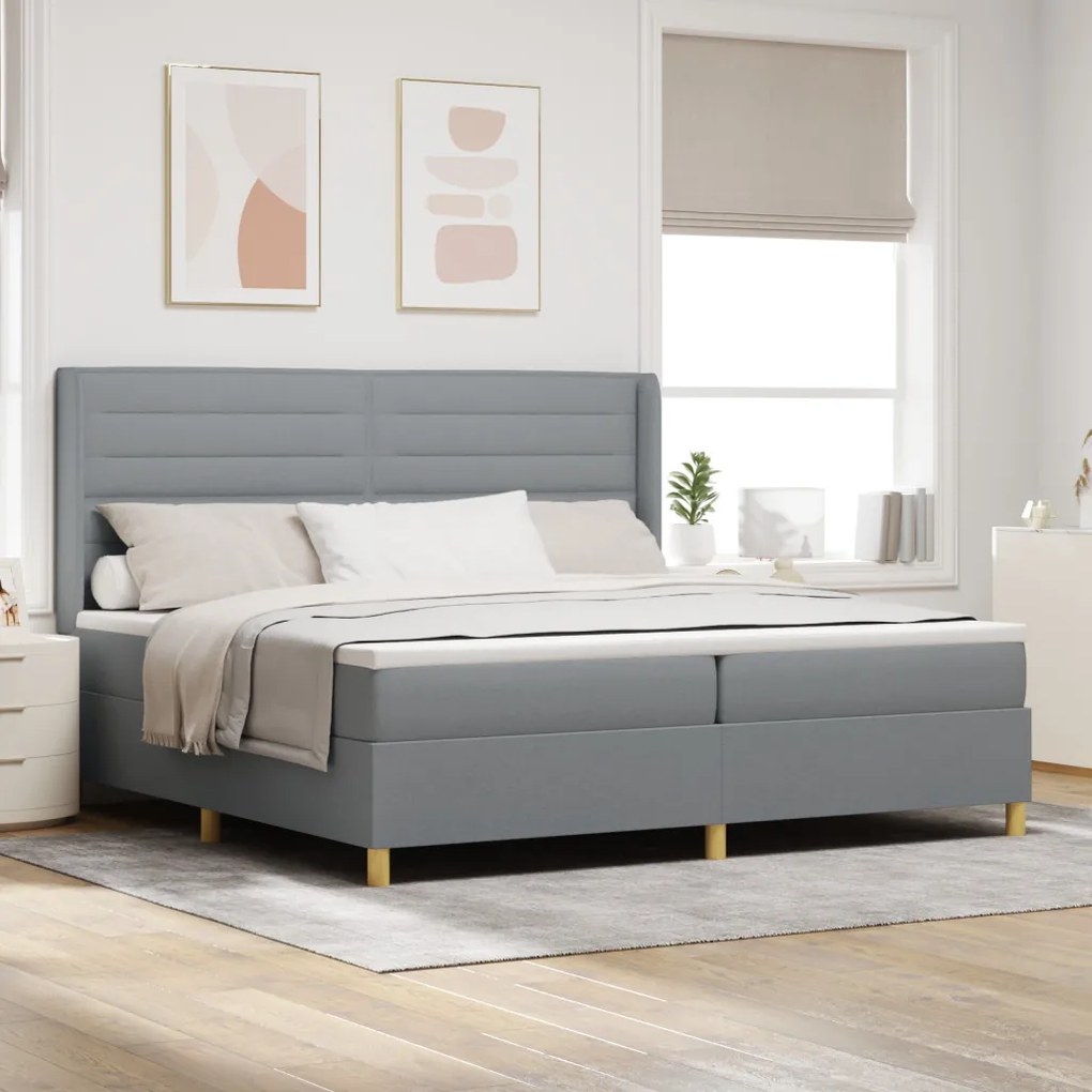 Ágykeret Matrac és LED világítás Szürke 200x200 cm Szövet
